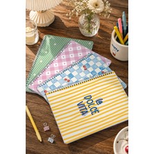 Dival Notebook A4 Spiralli Karton Kapak 4’lü Set 2 Kareli 2 Çizgili Ders Programlı Not Okul Defteri - Sarı Yeşil