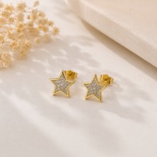 Hotchic Hotchıc Gold Yıldız Figürlü Zirkon Taşlı Çelik Küpe