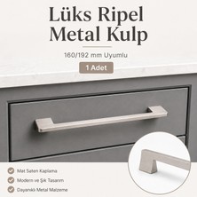 Badem10 Lüks Metal Rigel Çekmece Dolap Kulpu Mat Saten 160/192 mm 1 Adet Uyumlu Modern Mobilya Kulp Modeli