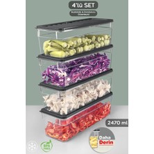 Empressco 4'lü Derin Buzdolabı Organizer Set Düzenleyici Saklama Kabı Mikrodalga Difriz Kabı 2470ML Antrasit