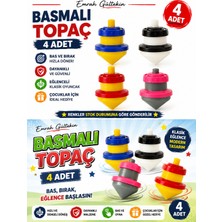 Emrah Gültekin Basmali Topaç Oyuncak 4 Adet Renkli Plastik Dönen Topaç Çocuk Eğitici Eğlenceli Oyuncak