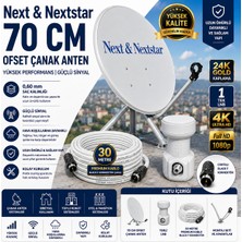 AŞIK STORE Aşık Store Next & Nextstar 70 cm Offset Çanak Anten Uydu Seti Dreamstar GOLD-111 Tekli Lnb 30 Metre Anten Kablosu Montaj Aparatlı