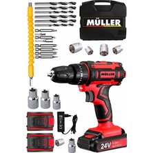 Müller Germany X-Torq Çift Metal Şanzıman Akülü Vidalama Matkap 27 Parça Set Yüksek Tork