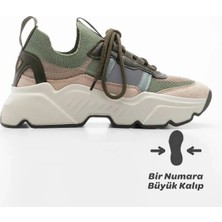 Marjin Kadın Sneaker Yüksek Taban Triko Spor Ayakkabı Volente Haki