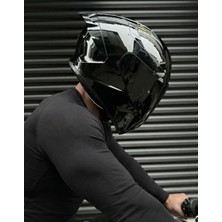 Rivox R2 Parlak Siyah Kapalı Kask Şeffaf(+1 Siyah) Vizörlü