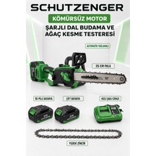 SCHUTZENGER Odun Ağaç Kesme Dal Budama Testeresi Şarjlı Çift Akülü 10 Pilli Dijital Göstergeli Yeşil B110.
