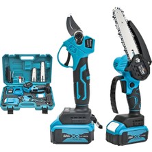 Prohummer PH101 2li Bahçe Seti 58 Vf 5 Ah Çift Akülü Çelik Şanzıman Şarjlı Dal Budama ve Testeresi (Mavi)