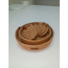 Empressco Doğal Jüt Halat 2li Organizer Sepet 6 Adet Bardak Altı 25X6 20X6