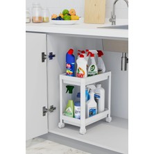 Empressco 2 Katlı Tekerlekli Düzenleyici Raf Beyaz, Banyo Dolabı, Mutfak Tezgah ve Evye Altı Deterjanlık Beyaz