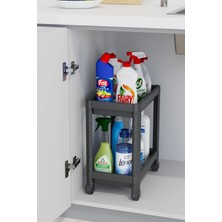 Empressco Maja 2 Katlı Tekerlekli Düzenleyici Raf Banyo Dolabı Mutfak Tezgah ve Evye Altı deterjanlık - Siyah