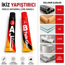 Nzb Ikiz Yapıştırıcı 33 gr Güçlü Tutuş Hızlı Kuruyan Çift Bileşenli Metal Plastik Ahşap Yapıştırıcı
