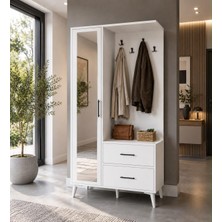 Afilli Oslo Aynalı Portmanto Vestiyer %100 MDF Klasik Tasarım 5 Raflı 110x181x36 cm Ölçülerinde