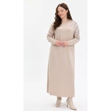Kado Moda Taş Detaylı Rahat Kalıp Uzun Kadın Elbise