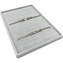 Empressco Yerli Üretim Süet Kumaş Gri Renk 34/24CM 14 Adet Kademeli Çekmece Içi Bileklik Tablası