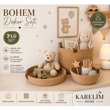 Empressco Bohem Ev Tekstili 3 Lü Hasır Sepet Saksılık Saklama Kutusu Dekoratif Organizer Sepet 25X18 20X5 15X8