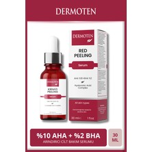 Dermoten Kırmızı Peeling Serum 30 ml AHA %10 BHA %2 Hyaluronik Asit ile Hassas Ciltler İçin Yenileyici Etki