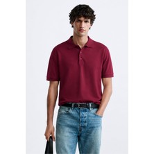 Madmext Bordo Overfit Kısa Kollu Polo Yaka Erkek Tişört 7029