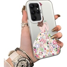 HONTINGA Samsung Galaxy S22 Ultra ile Uyumlu Kılıf Silikon Kenar Sert Arka Kamera Koruyucu Basitlik Anti Düşme Kamera Sevgili Çift Kılıf Güzel Kız Desen Couple Telefon Kılıfı K1-1792