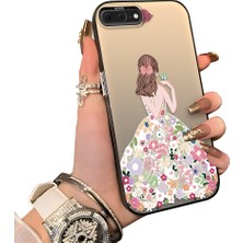 HONTINGA iPhone 8 Plus ile Uyumlu Kılıf Silikon Kenar Sert Arka Kamera Koruyucu Basitlik Anti Düşme Kamera Sevgili Çift Kılıf Güzel Kız Desen Couple Telefon Kılıfı K1-1792
