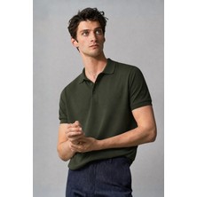 Madmext Haki Overfit Kısa Kollu Polo Yaka Erkek Tişört 7029