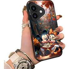 HONTINGA iPhone 18 ile Uyumlu Kılıf Silikon Kenar Sert Arka Kamera Koruyucu Basitlik Anti Düşme Kamera Sevgili Çift Kılıf Mickey Desen Couple Telefon Kılıfı K1-1795