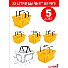 Empressco 22 Litre 5 Adet Market Sepeti, Alışveriş Sepeti, Saplı Market Sepeti Sarı