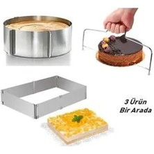 Empressco 2'li Ayarlanabilir Kare ve Çember Kek Kalıbı Pasta Kalıbı ve Kesme Teli