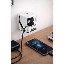 TeknoKapsül Gan+ Pd 40W Hızlı Şarj Adaptörü Çoklu Çıkış Usb-C Lightning Kablolu Hızlı Şarj Cihazı Ev Ofis Uyumlu Mavi