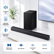 Samsung 300W Sinema, Müzik ve Oyun Için 2.1 Kanal Soundbar, Kablosuz Subwoofer, Oyun Modu, Gece Modu, Bas Güçlendirme ve Sanal Çevresel Ses