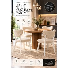 Formet 4’lü Mutfak Sandalyesi ve Yemek Masası Sandalyesi, Krem Kumaş, Beyaz Metal Ayak