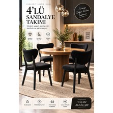 Formet 4’lü Mutfak Sandalyesi ve Yemek Masası Sandalyesi, Siyah Kumaş, Siyah Metal Ayak
