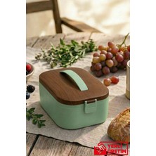 Empressco Lunchee - Çelik Bölmeli Sızdırmaz Ahşap Görünümlü Vakum Kapaklı Yemek Kabı Lunchbox 650 ml