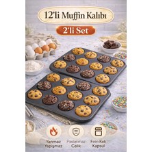 Empressco 12 Bölmeli Muffin Kek Kalıbı 2 Li Set Yanmaz Yapışmaz Çörek Cupcake