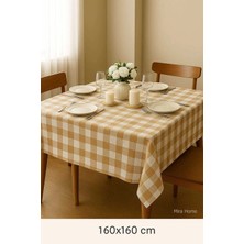 Universal Fiber Kareli Masa Örtüsü Sofra Bezi Ekose Desen 160X160 cm Bej