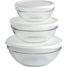 Empressco Cam Chefs 3lü Kase Saklama Kabı Beyaz Kapak Veya Mavi Kapak FMA07094 PŞ97314
