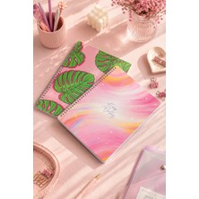 Dival Notebook A4 Spiralli Karton Kapak Çift Yönlü 2’li Set Kareli Not Okul Defteri - Pembe Yeşil