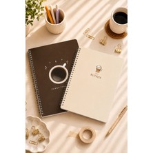 Dival Notebook A4 Spiralli Karton Kapak Çift Yönlü 2’li Set Kareli Not Okul Defteri - Kahve Serisi