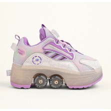 Mor 4 Tekerlekli -Teker Işıklı -Içe Kapanmalı Tekerlekli Paten Spor Ayakkabı - Tekerlekli Sneakers  Seferi