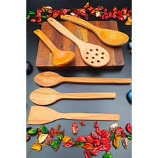 Empressco Doğal Ahşap Mutfak Servis Kepçe Kevgir Kaşık Spatula 6 'lı Set El Işçiliği Annelere Özel