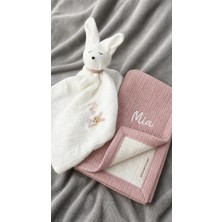 Hellemyst Baby Atelier Kişiselleştirilmiş Isme Özel Waffle Bebek Battaniyesi ve Tavşan Uyku Arkadaşı Seti