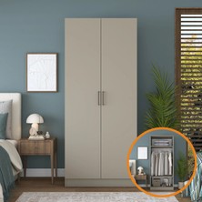 Rani BA236 Gardırop 2 Kapaklı Raflı Askılı Elbise Dolabı Kumtaşı