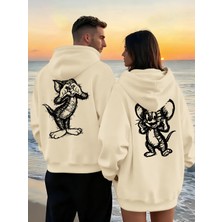 Macklin Sevgili - Arkadaş Çift Kombini Tom ve Jerry Sırt Baskılı Özel Tasarım Kapüşonlu Sweatshirt 2li Takım