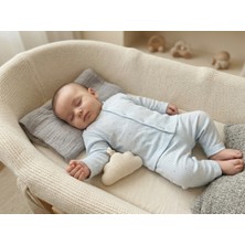 Bambik Beberium Bebe Mavi Çıtçıtlı Bebek Pijama Takımı (6-12 Ay) – Unisex Fitilli 2'li Pijama Seti