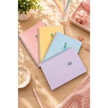 Dival Notebook A4 Buçuk Spiralli Karton Kapak 4’lü Set 2 Kareli 2 Çizgili Ders Programlı Not Okul Defteri - Kaktüs Serisi