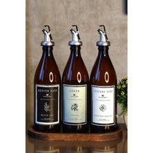 Empressco Oval Ahşap Stantlı Amber Zeytinyağı Sıvıyağ Sirke Şişesi Queen Yağdanlık 3lü Set UZCOLR500ML