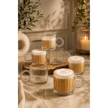 Empressco 6 Lı Cam Boncuk Kulplu Bardak Kupa Çay Kahve Meşrubat Bardağı 325ML