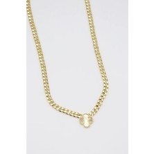 Bade Jewelry Vip Gold Ince Gurmet Model Zincir&yonca Detaylı Kararmaz Çelik Şık Kolye 50+5 cm