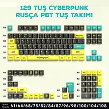Silabor 129 Tuş Cyberpunk Rusça Pbt Tuş Takımı – Sarı Turkuaz Mekanik Klavye Keycaps Seti, Geniş Uyumluluk