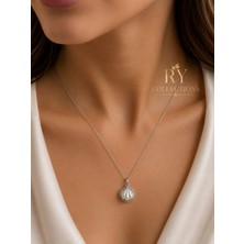 Ry Collections Stainless Steel Zirkon Taş Detaylı Gümüş Incili Istiridye Çelik Bayan Kolyesi