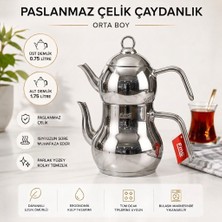 Fms Ayder Orta Boy Çaydanlık | 18/10 Paslanmaz Çelik | Indüksiyon Taban | 0,75 L + 1,75 L |